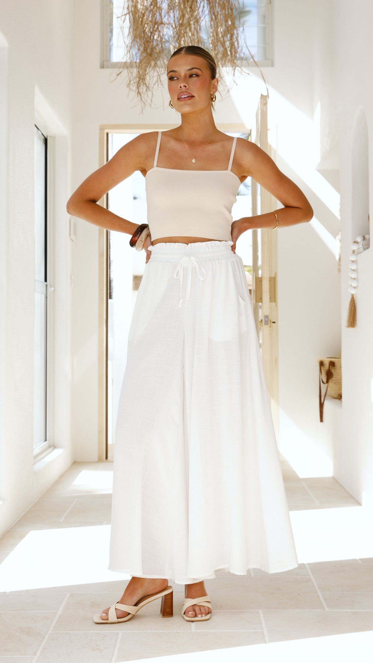 Avery Wide Leg Pants - White