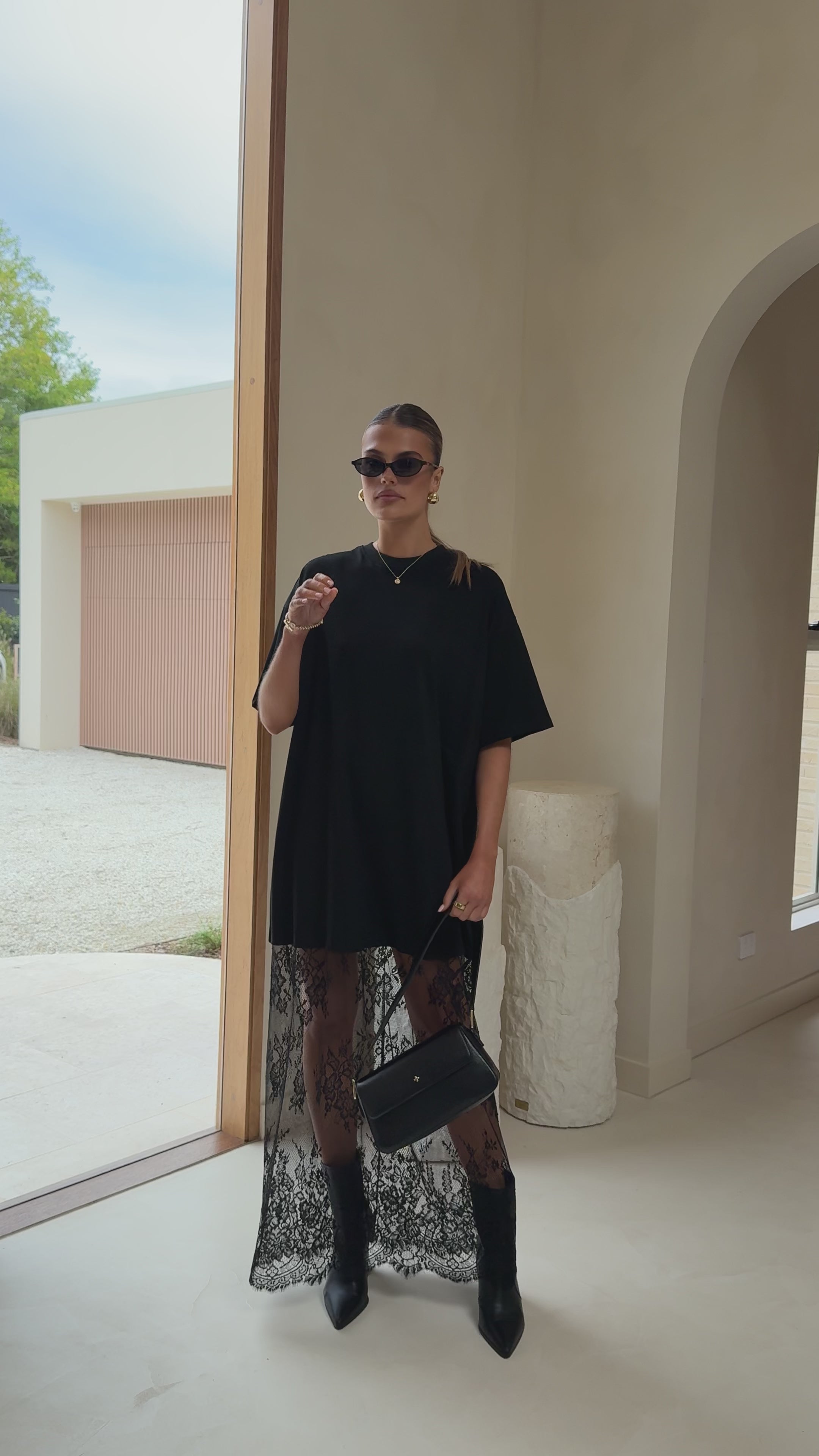 Raina T-Shirt Maxi Dress - Black Lace