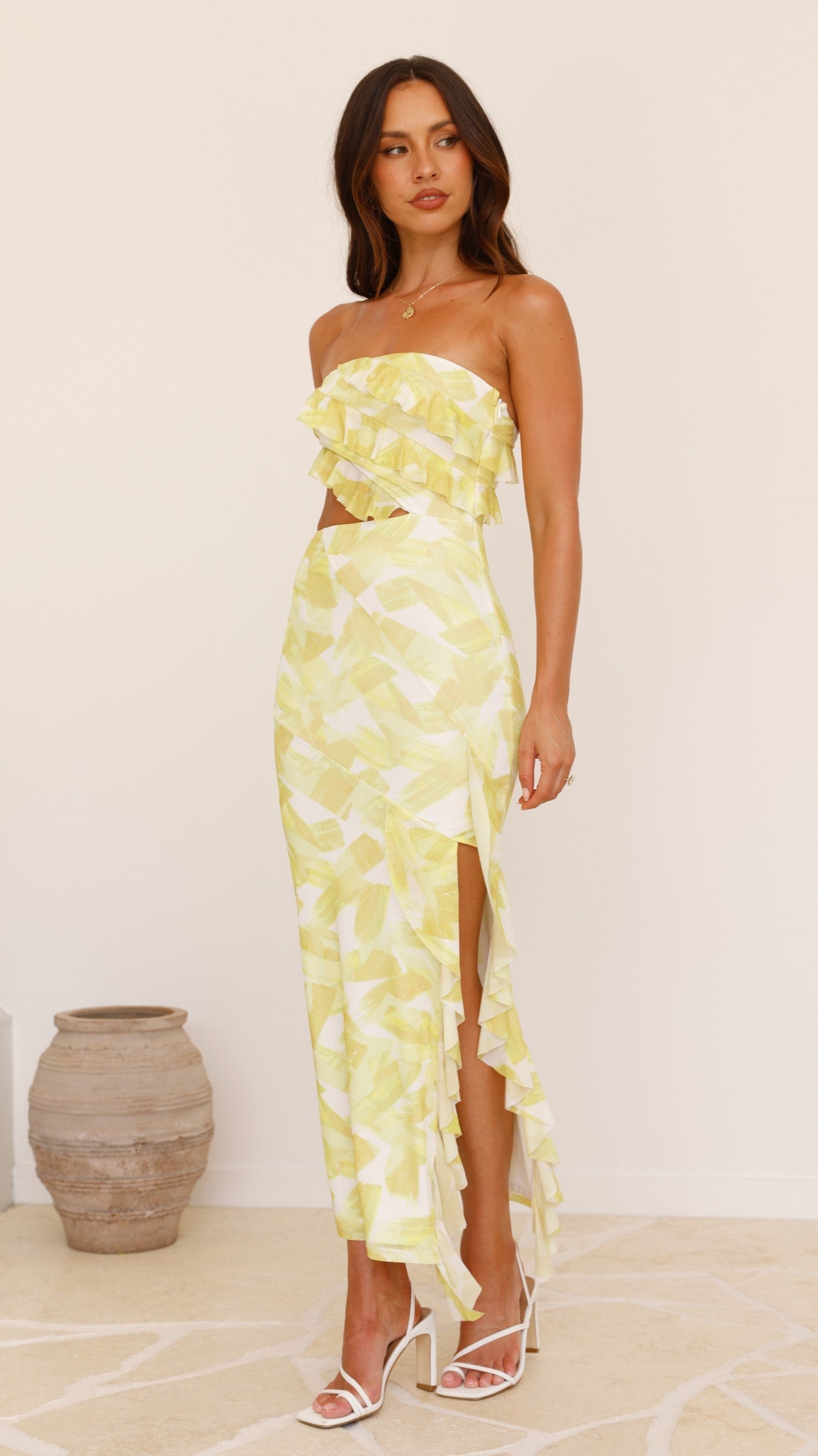 Zinnia Midi Dress - Yellow/White
