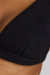 Loungewear-V Neck Fleece Bralette in Black