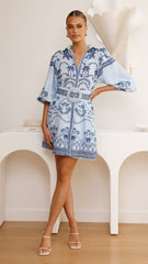 Xander Long Sleeve Mini Dress - Indigo