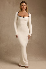 Ginette-Modal Contrast-Trim Maxi Dress in Ivory