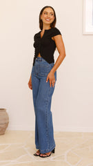 Elodie Ribbed Button Top - Black