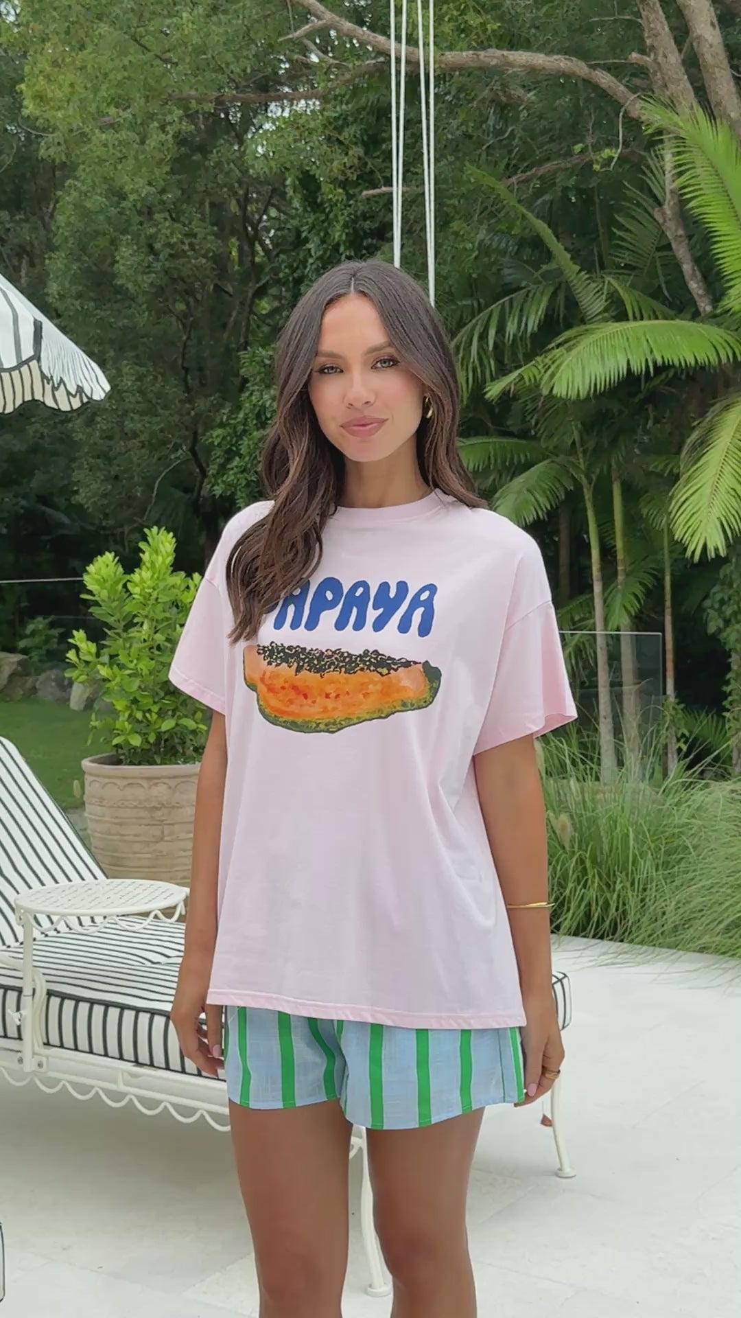 Sliced Papaya Top and Shorts Set - Pink/Blue