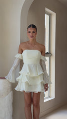 Harsha Off Shoulder Long Sleeve Mini Dress - Cream