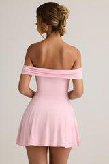 Jaida-Modal Off-Shoulder A-Line Mini Dress in Baby Pink
