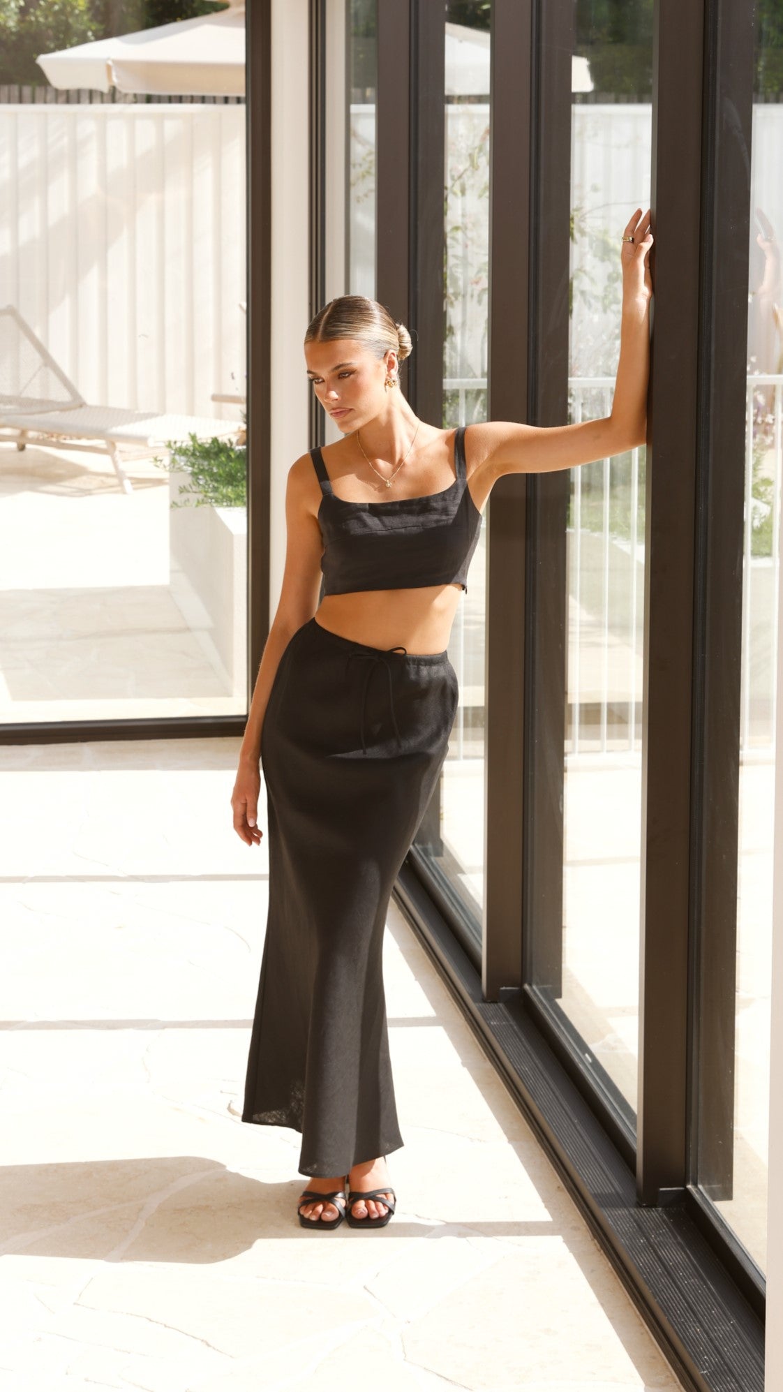 Amani Linen Maxi Skirt - Black