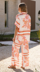 Vallerie Button Up Shirt - Orange/White Print
