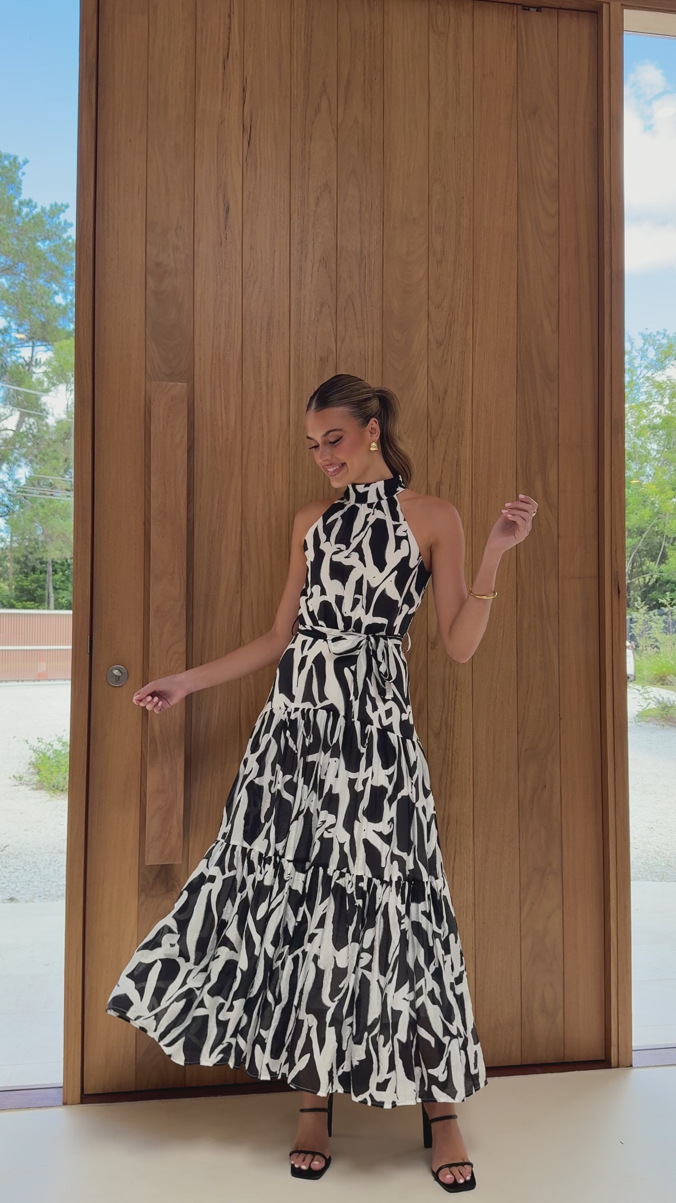 River Halter Midi Dress - Black/White