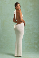 Mirri-Bouclé Halterneck Maxi Dress in White
