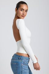 Elli-Modal High Neck Long Sleeve Open Back Top in White