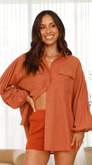 Bianca Oversized Button Up Shirt - Rust