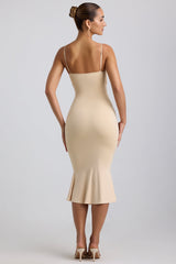 Julane-Slinky Jersey Ruched Cut-Out Midaxi Dress in Buttercream