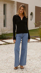 Corbin Collared Knit Top - Black