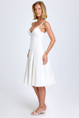 Mallory-Bow-Detail A-Line Midi Dress in White