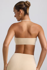 Jerika-Slinky Jersey Hardware Detail Halterneck Bralette in Buttercream