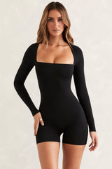 Rue-Long Sleeve Square Neck Unitard in Black