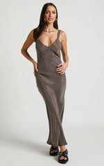 Kaya Midi Dress - Cupro Slip Dress in Warm Grey