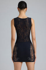 Joni-Embellished Mid-Rise Mini Skirt in Black