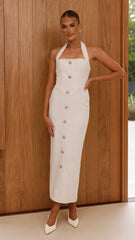 Tierra Button Midi Dress - White