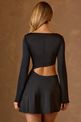 Itzela-Asymmetric Cut-Out A-Line Mini Dress in Black