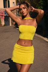 Kika-Ruched Mid-Rise Mini Skirt in Buttercup