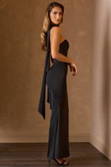 Mandi-Scarf-Detail Strapless Gown in Black