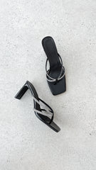 Karson Heel - Black Crinkle Diamante