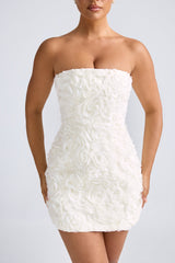 Azaelea-Floral-Appliqué Bandeau A-Line Mini Dress in White