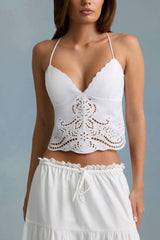 Vasilia-Cutwork Backless Cotton-Poplin Camisole Top in White