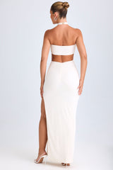 Kalyani-Cut-Out Ruched Halterneck Maxi Dress in White