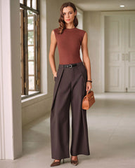 Coffee Natural Waisted Pocket Casual Pants