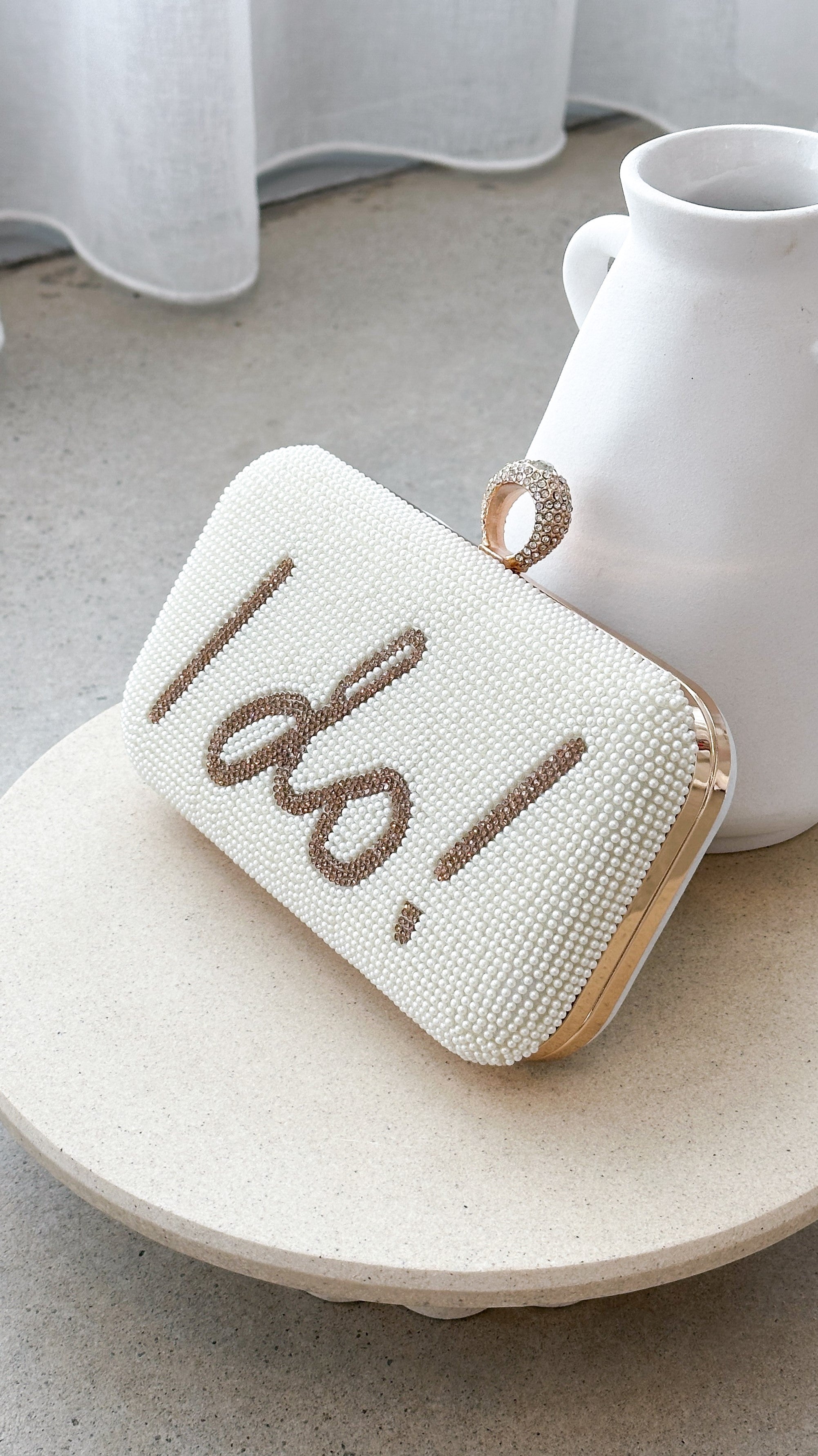 I DO Sequin Clutch - Gold/White