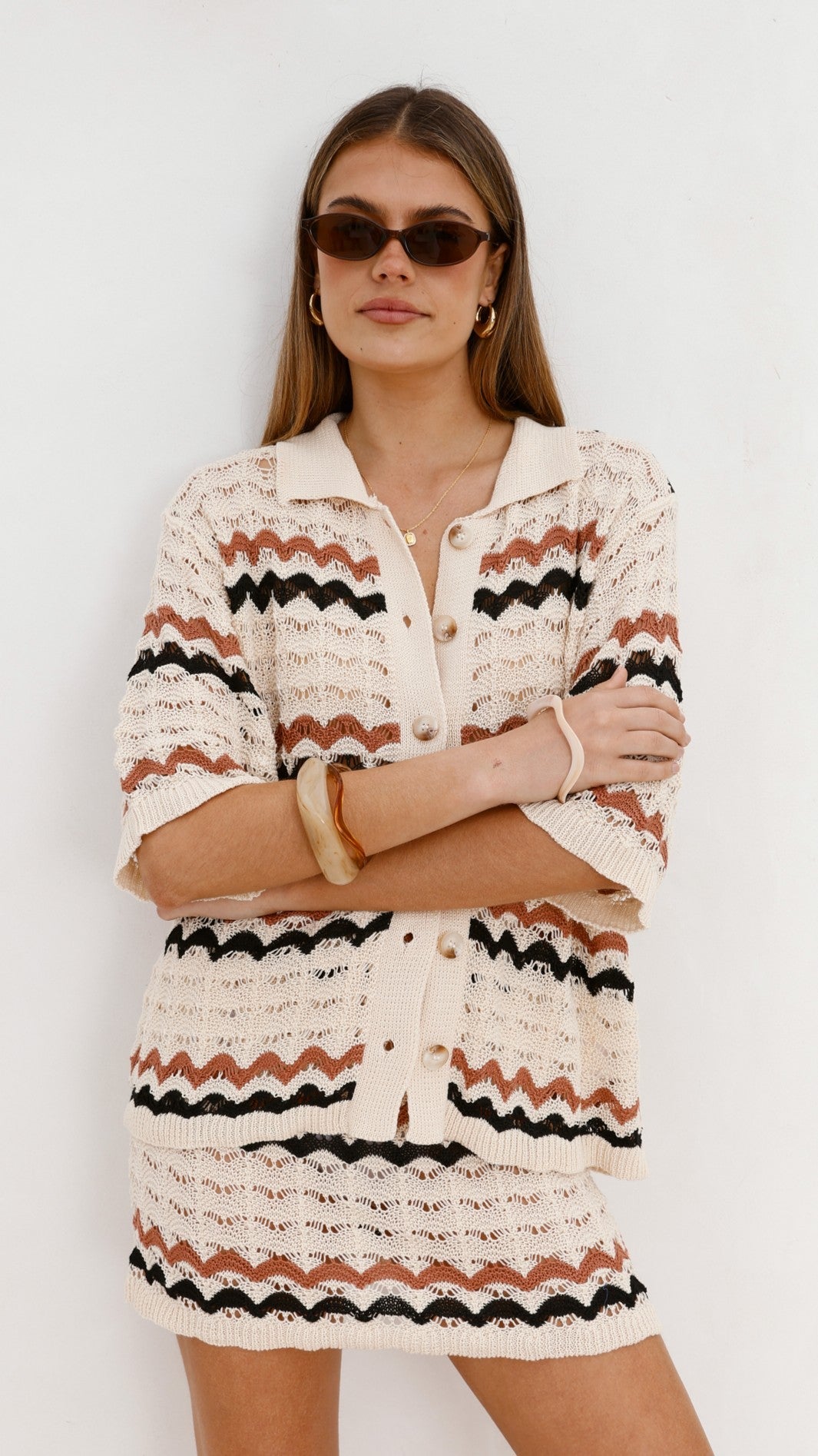 Greta Button Up Shirt - Natural Stripe