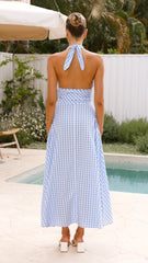 Brydie Halter Maxi Dress - Gingham Light Blue