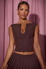 Kadie-Open-Front Crop Top in Chocolate Brown
