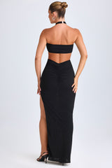 Bethania-Hardware Detail Cut-Out Halterneck Maxi Dress in Black