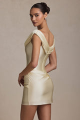Maeve-Off-Shoulder Draped Mini Dress in Ivory