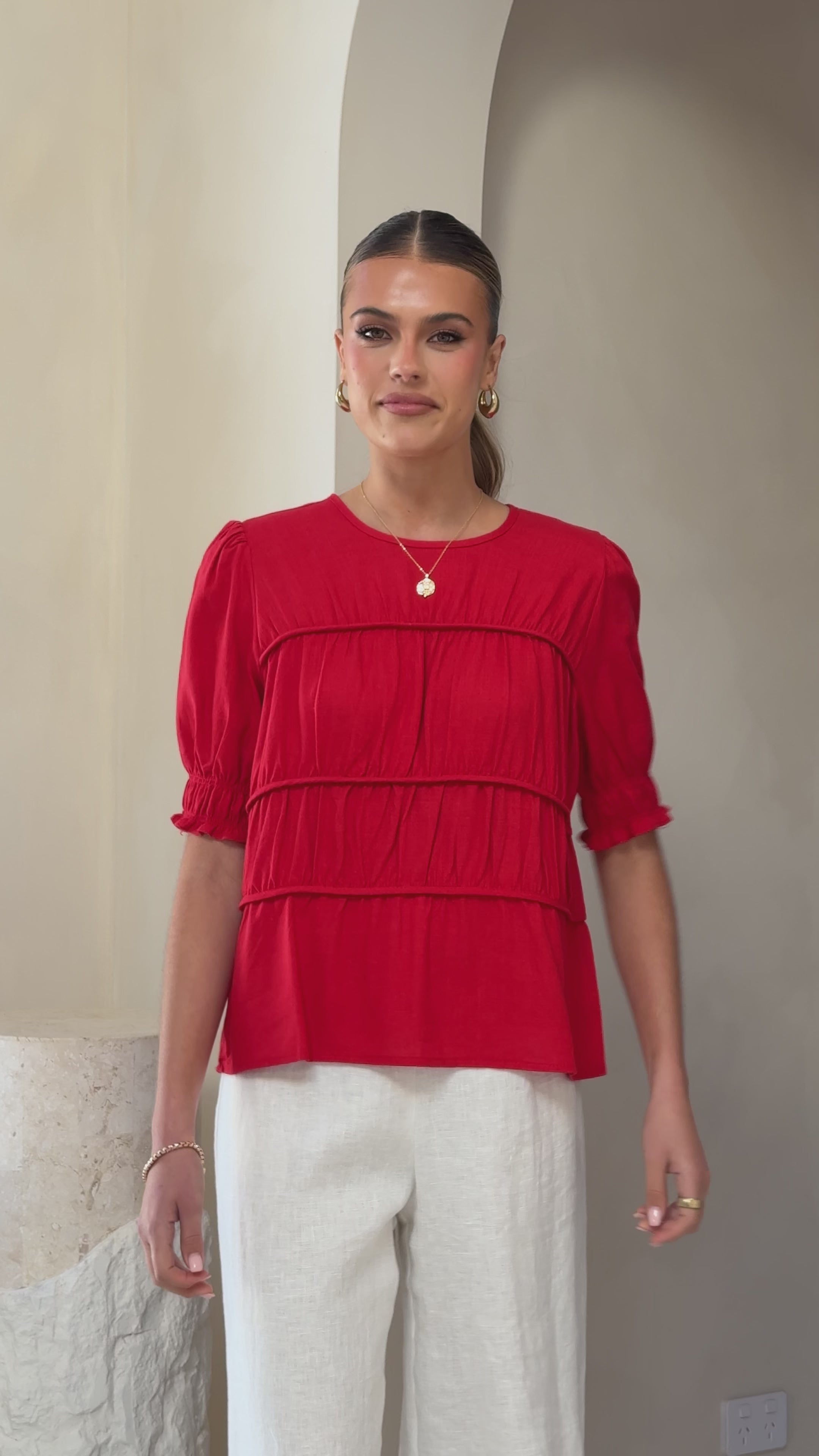 Kai Short Sleeve Top - Red