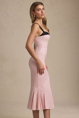 Valentina-Layered Bra-Detail Fishtail Midaxi Dress in Pink Polka Dot
