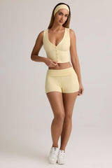 Lisha-Modal Ribbed Mid-Rise Foldover Shorts in ButterCream Yellow