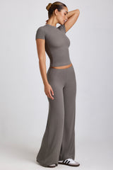 Nour-Mid Rise Wide Leg Trouser in Grey