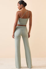 Katya-Mid-Rise Straight-Leg Trousers in Smoke Green