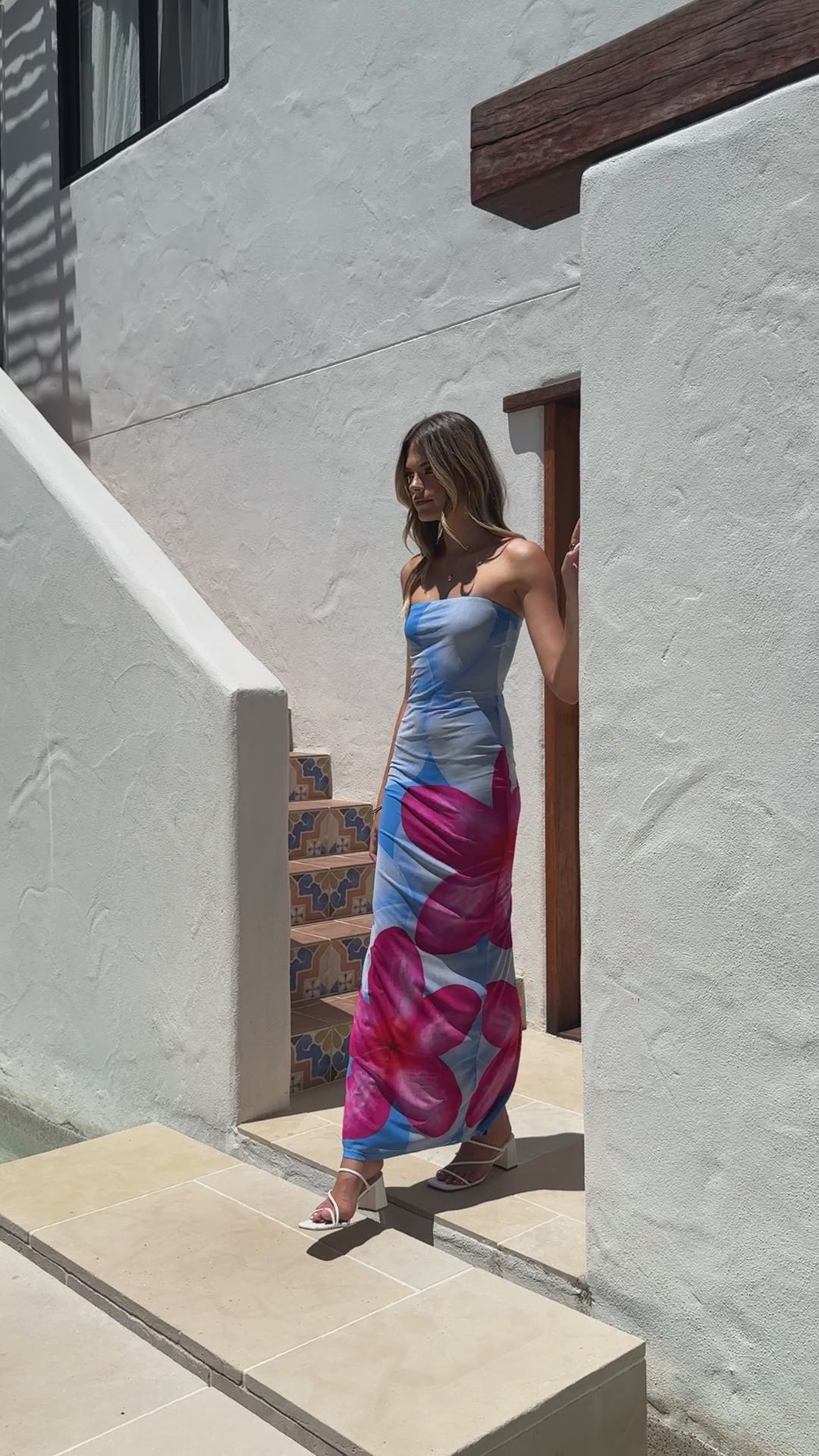 Lydie Strapless Maxi Dress - Blue/Pink