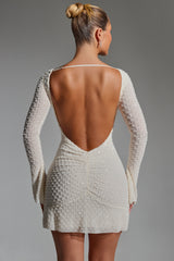 Grazina-Embellished Open-Back A-Line Mini Dress in White