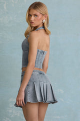 Laika-Low-Rise Pleated Mini Skirt in Light Blue
