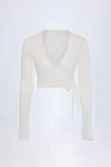 Lou-Pointelle Wrap Crop Top in White
