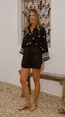 Deni Button Up Shirt - Black/Beige