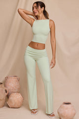 Katya-Petite Mid-Rise Straight Leg Trousers in Light Sage