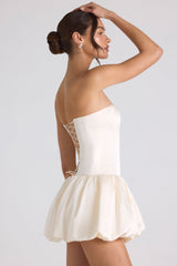 Fabiola-Lace-Up Bubble Hem Corset Mini Dress in Ivory